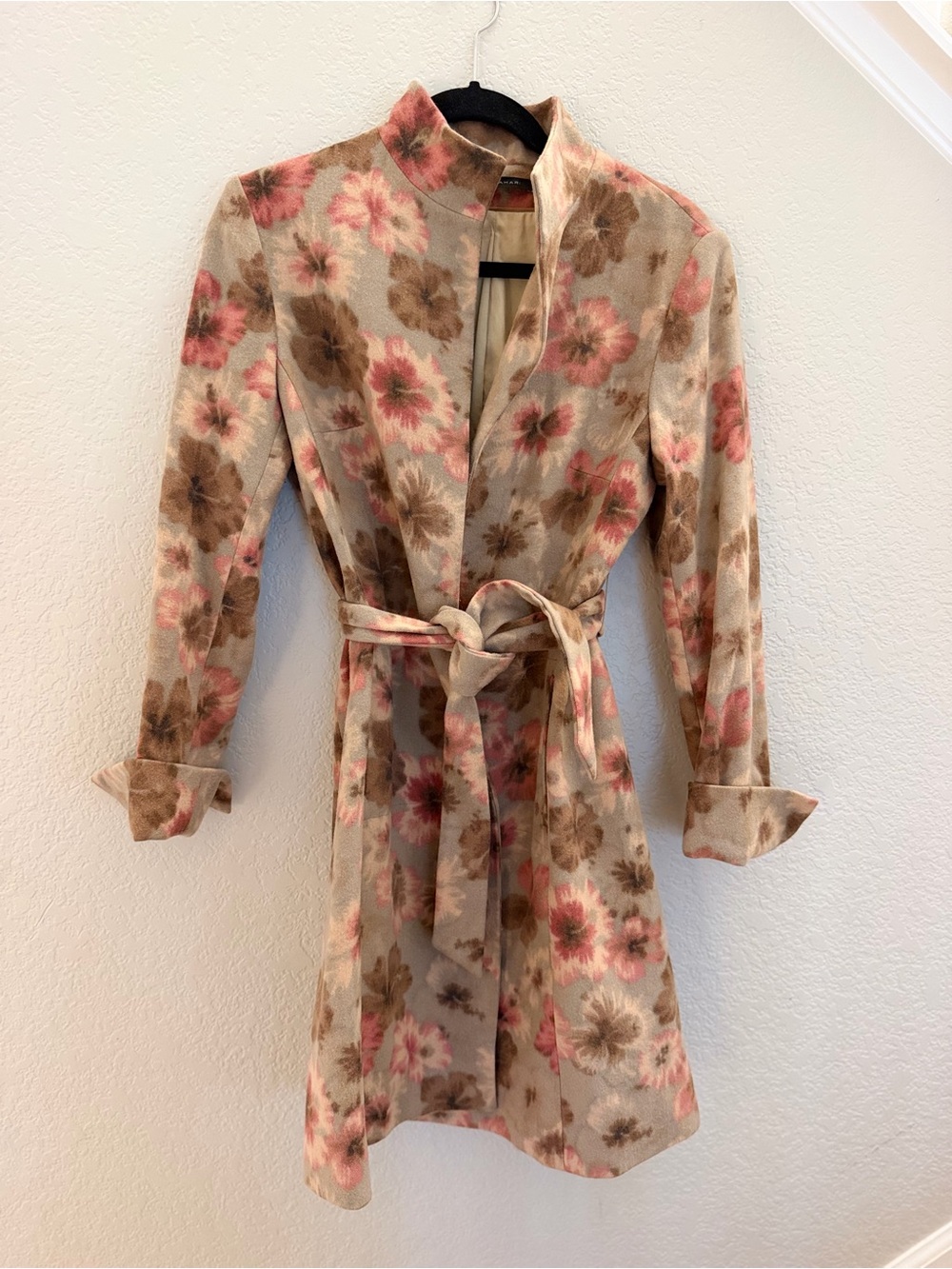 Elie Tahari Floral Wool Blend Belted Coat Small